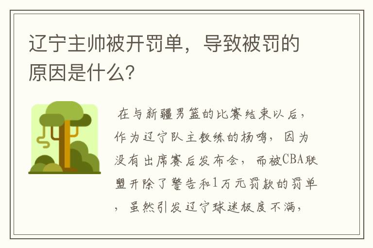 辽宁主帅被开罚单，导致被罚的原因是什么？