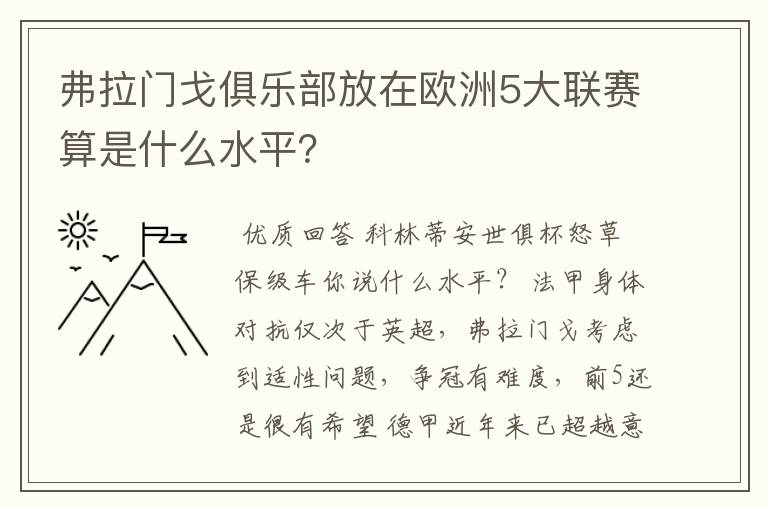 弗拉门戈俱乐部放在欧洲5大联赛算是什么水平?