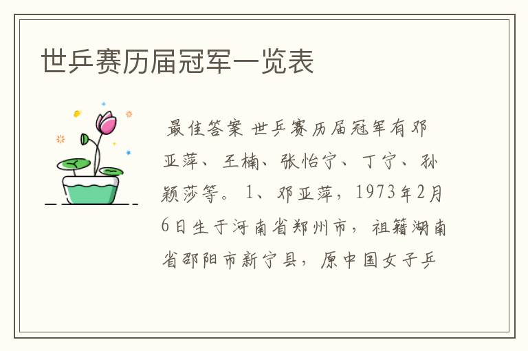 世乒赛历届冠军一览表