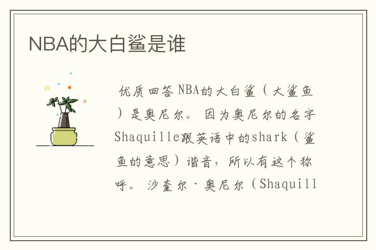 NBA的大白鲨是谁