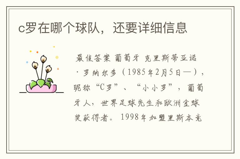 c罗在哪个球队,还要详细信息