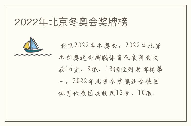 2022年北京冬奥会奖牌榜