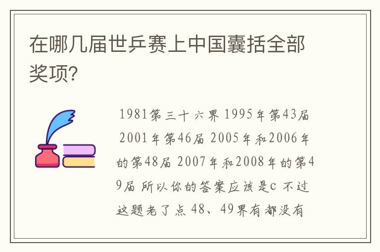 在哪几届世乒赛上中国囊括全部奖项?