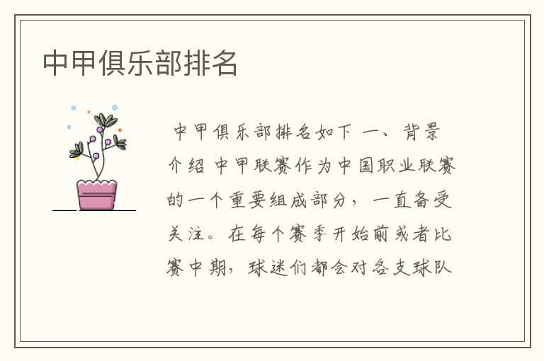 中甲俱乐部排名