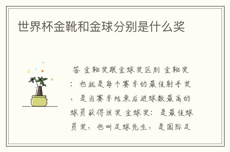 世界杯金靴和金球分别是什么奖