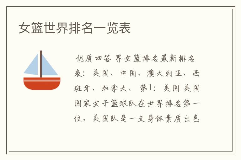 女篮世界排名一览表
