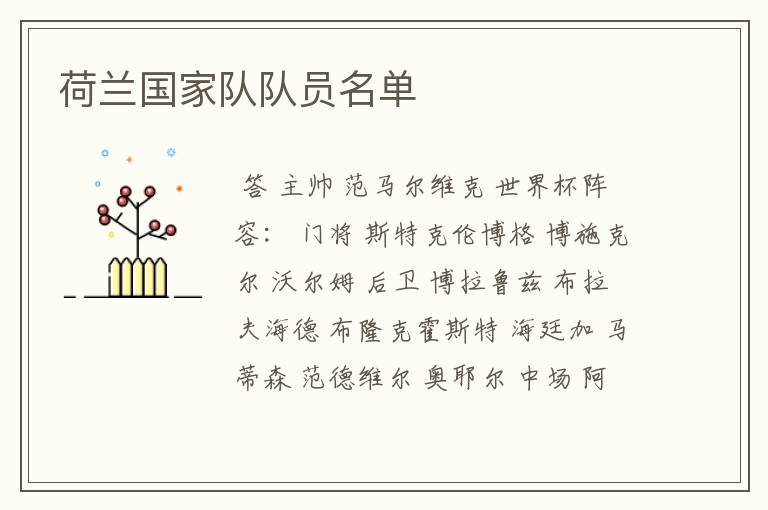 荷兰国家队队员名单