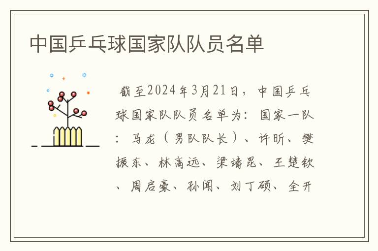 中国乒乓球国家队队员名单