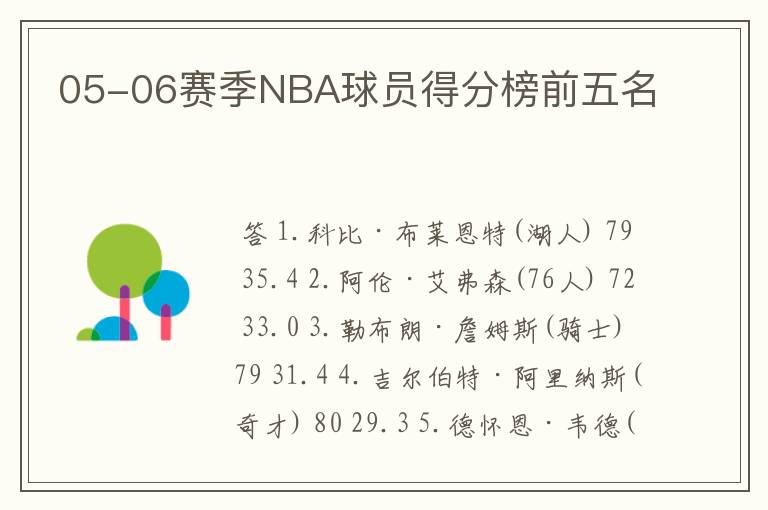 05-06赛季NBA球员得分榜前五名