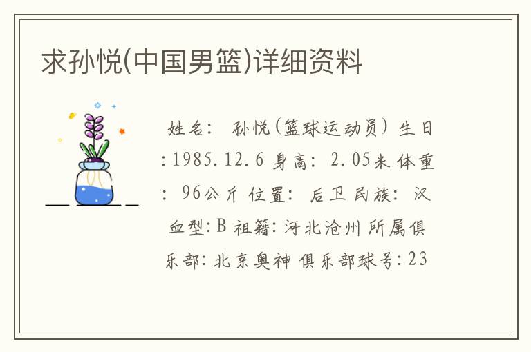 求孙悦(中国男篮)详细资料