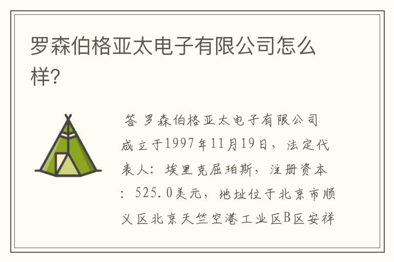 罗森伯格亚太电子有限公司怎么样？