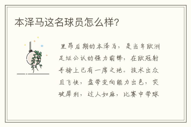 本泽马这名球员怎么样?