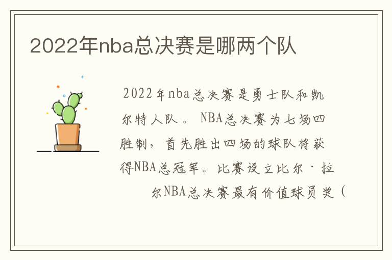2022年nba总决赛是哪两个队