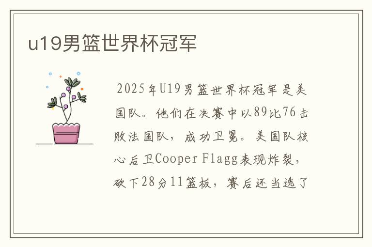 u19男篮世界杯冠军