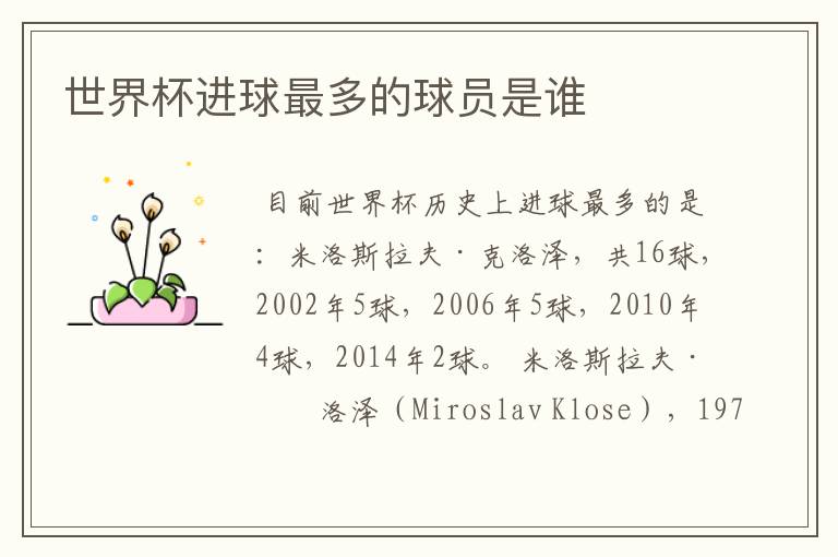 世界杯进球最多的球员是谁