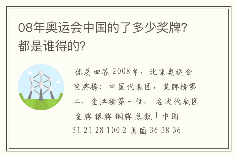 08年奥运会中国的了多少奖牌?都是谁得的?