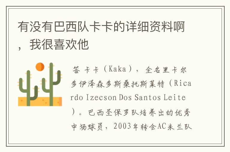有没有巴西队卡卡的详细资料啊,我很喜欢他