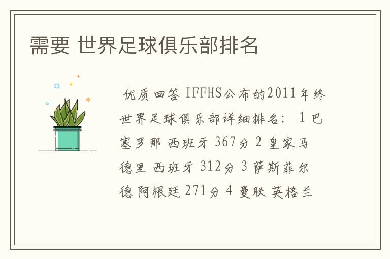 需要 世界足球俱乐部排名