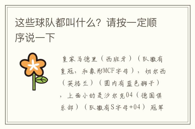 这些球队都叫什么?请按一定顺序说一下