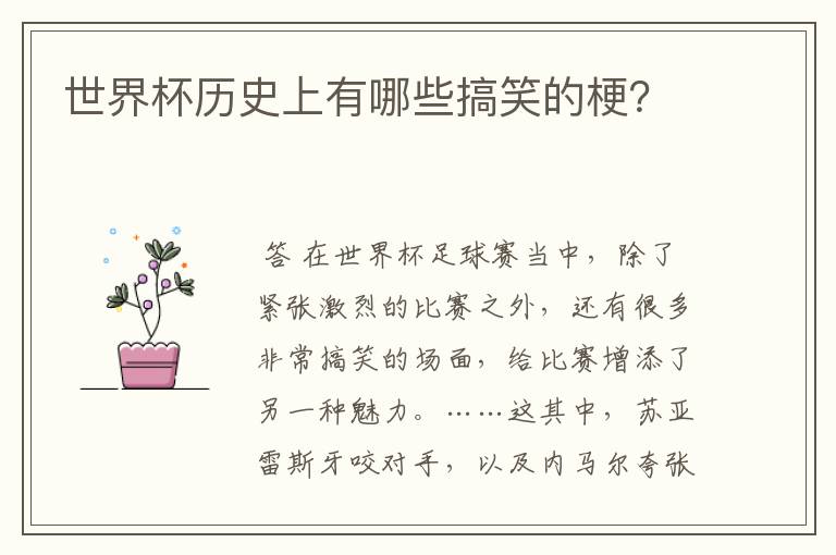 世界杯历史上有哪些搞笑的梗？