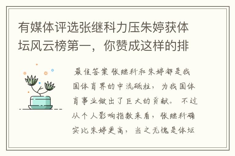 有媒体评选张继科力压朱婷获体坛风云榜第一,你赞成这样的排名吗?