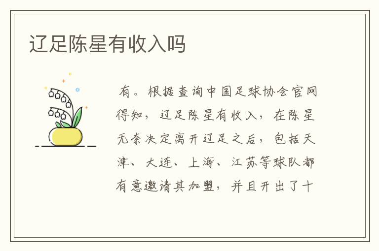 辽足陈星有收入吗