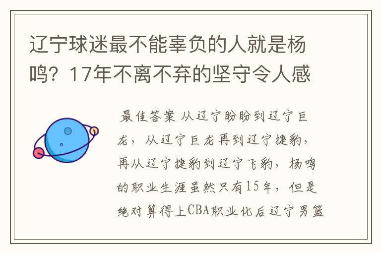 辽宁球迷最不能辜负的人就是杨鸣？17年不离不弃的坚守令人感动