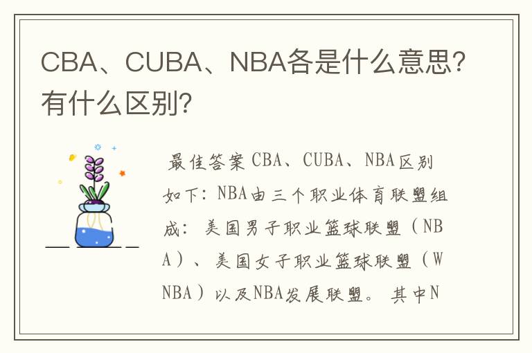 CBA、CUBA、NBA各是什么意思？有什么区别？
