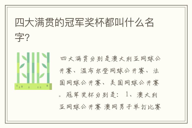 四大满贯的冠军奖杯都叫什么名字?