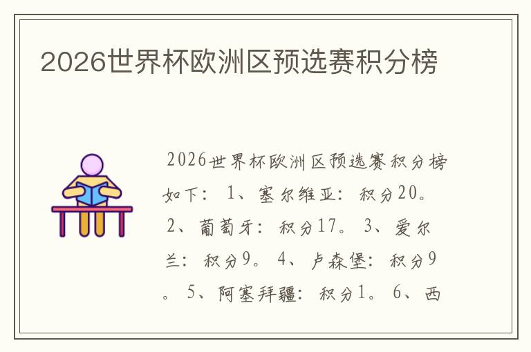 2026世界杯欧洲区预选赛积分榜