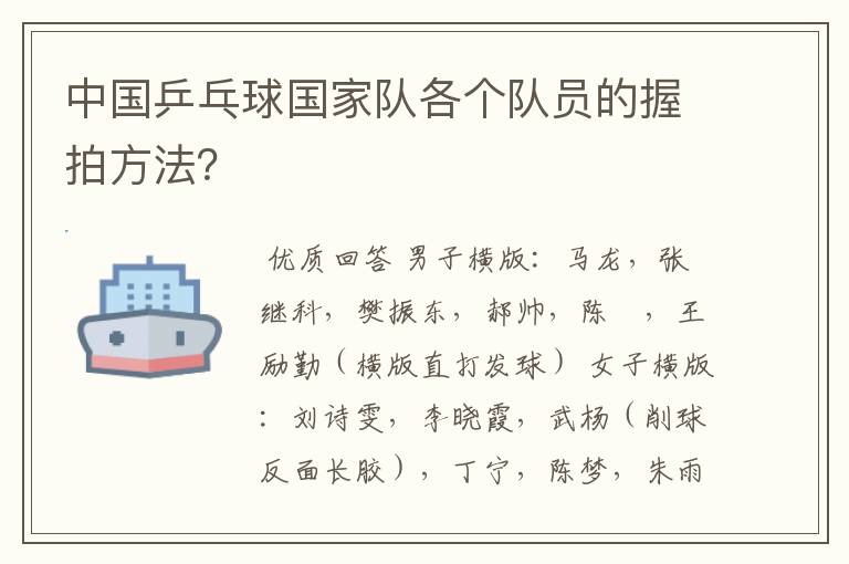 中国乒乓球国家队各个队员的握拍方法?