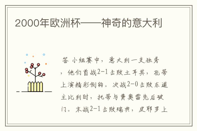 2000年欧洲杯——神奇的意大利