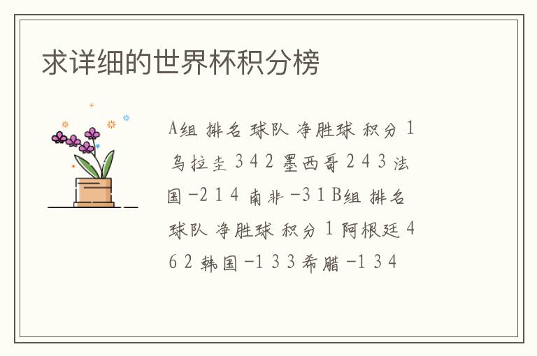 求详细的世界杯积分榜