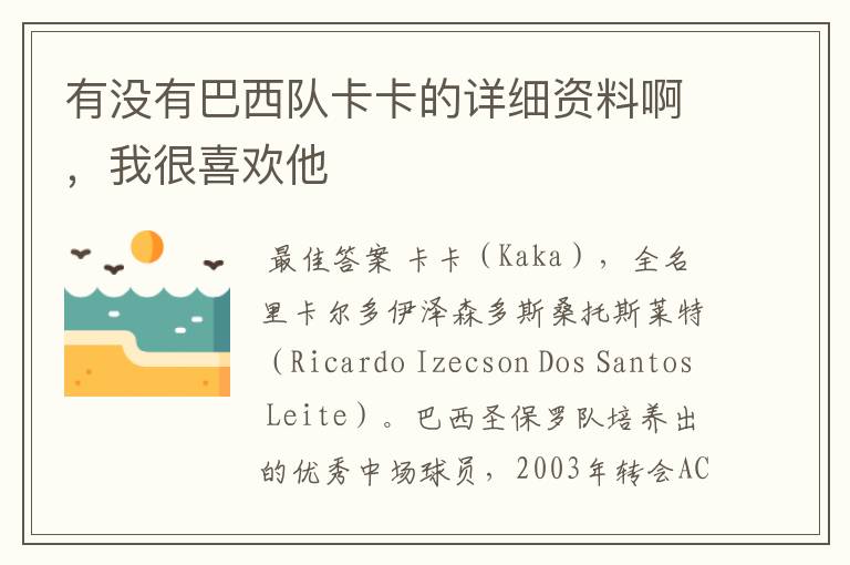 有没有巴西队卡卡的详细资料啊,我很喜欢他