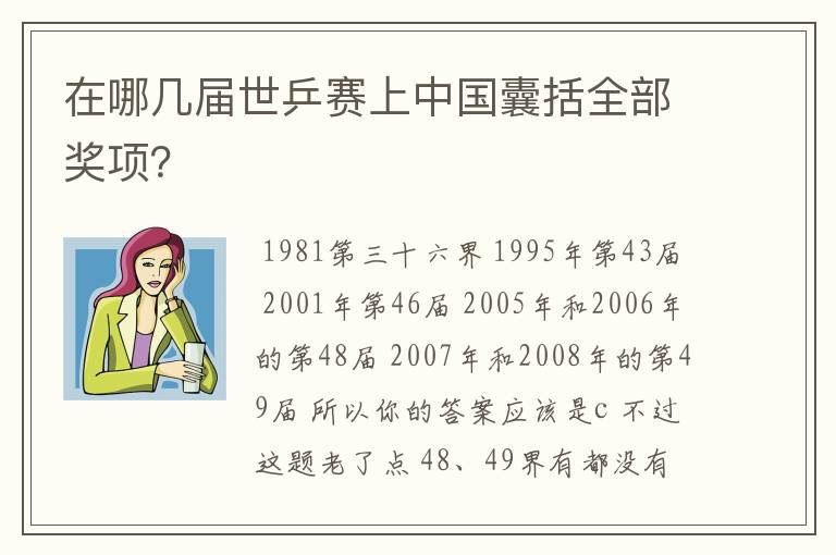 在哪几届世乒赛上中国囊括全部奖项？