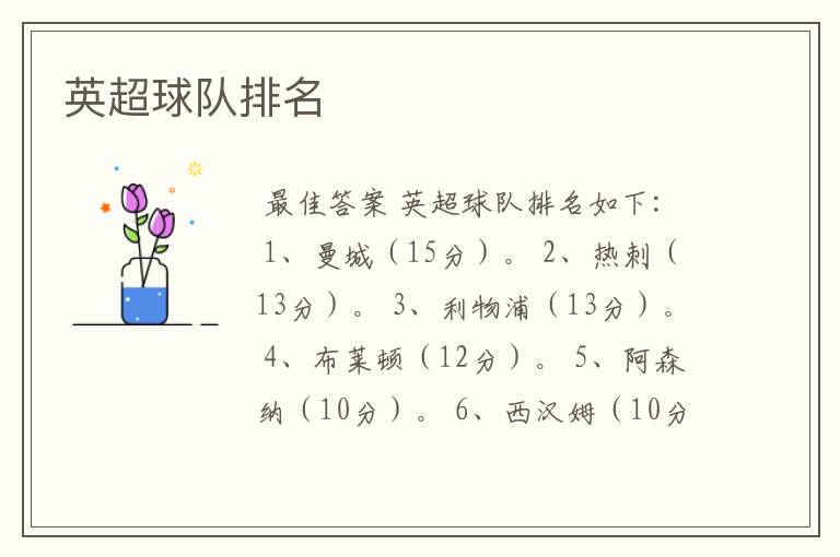 英超球队排名