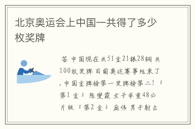 北京奥运会上中国一共得了多少枚奖牌