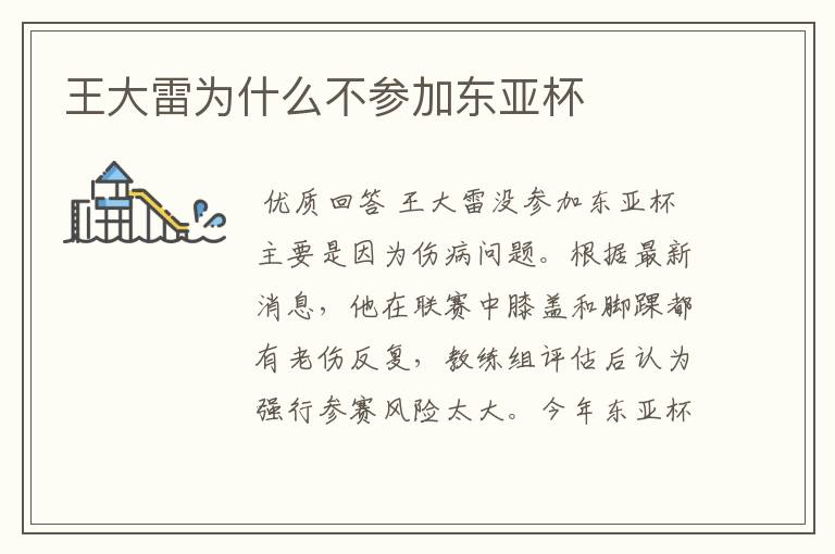 王大雷为什么不参加东亚杯
