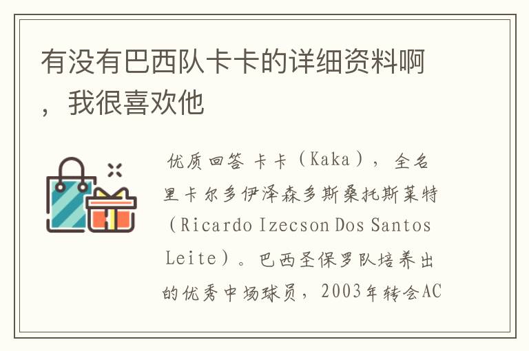 有没有巴西队卡卡的详细资料啊，我很喜欢他