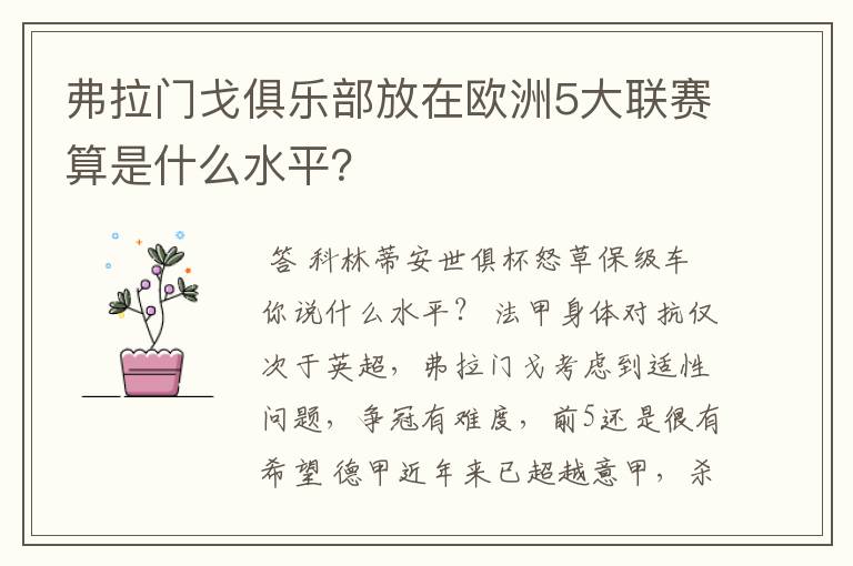 弗拉门戈俱乐部放在欧洲5大联赛算是什么水平？