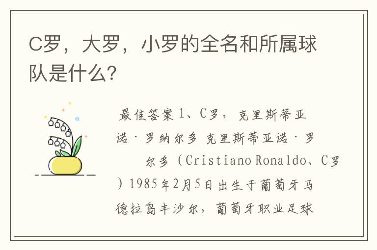 C罗，大罗，小罗的全名和所属球队是什么？