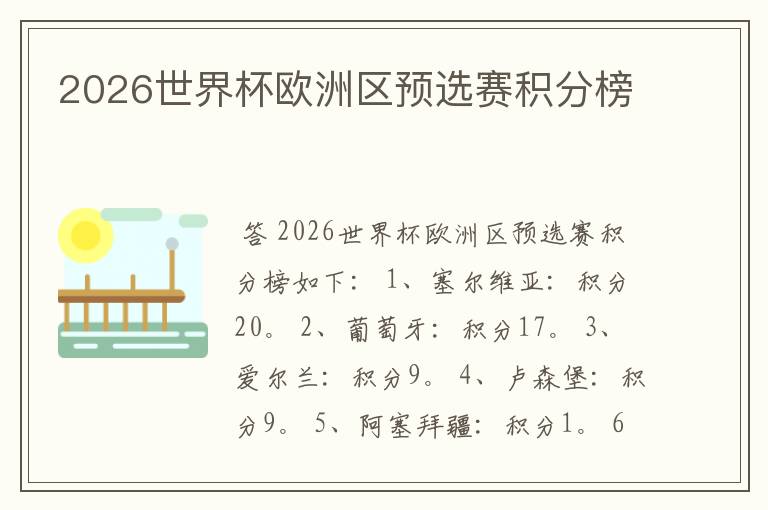 2026世界杯欧洲区预选赛积分榜
