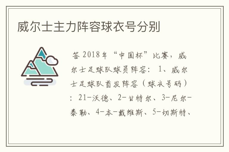 威尔士主力阵容球衣号分别