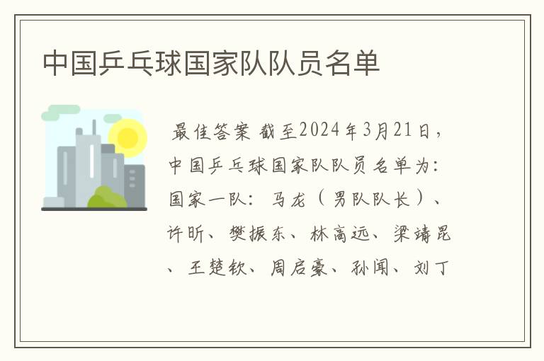 中国乒乓球国家队队员名单