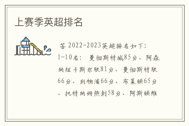 上赛季英超排名