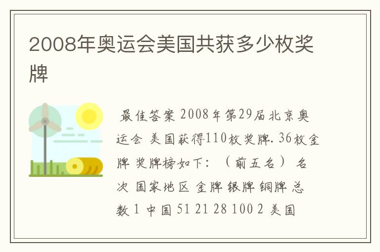 2008年奥运会美国共获多少枚奖牌