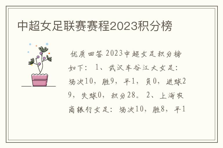 中超女足联赛赛程2023积分榜