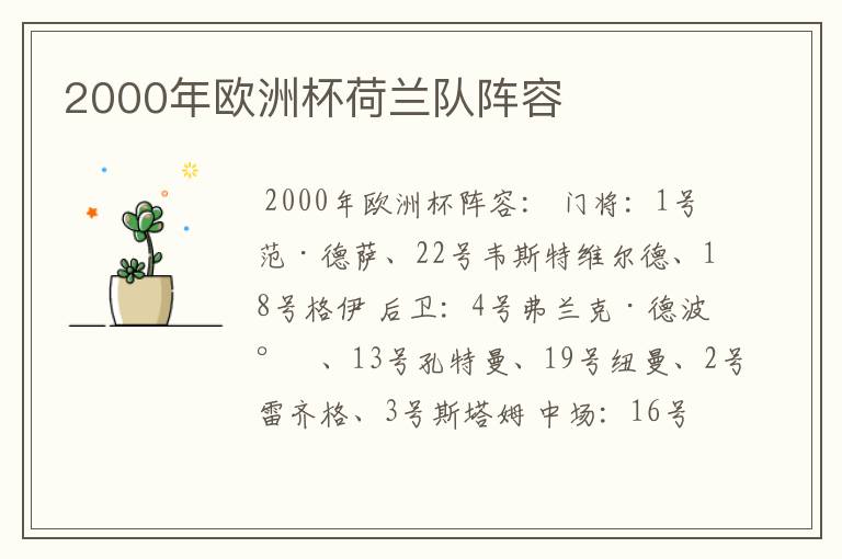 2000年欧洲杯荷兰队阵容