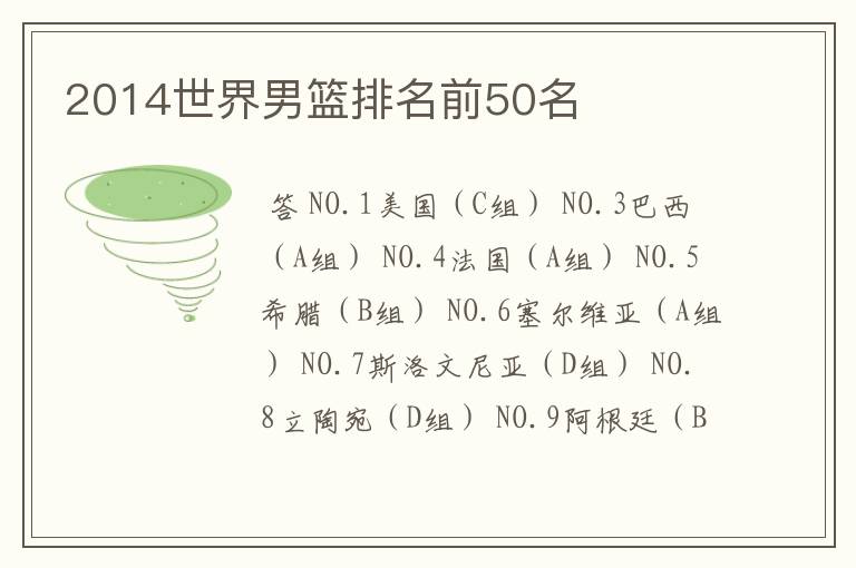 2014世界男篮排名前50名