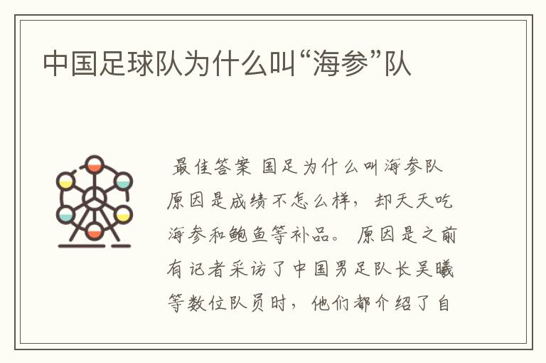 中国足球队为什么叫“海参”队